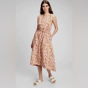 Like New GAP Brown & Pink Floral Sleevless Cotton Dress A Line w/Pockets V Neck